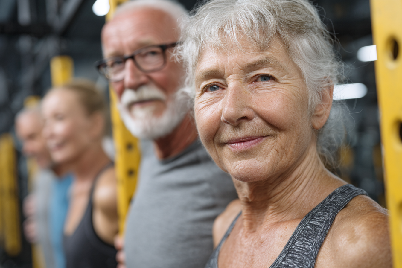 Az első MatureFit Academy stúdió belső tere néhány gyakorlazó idősebb emberrel